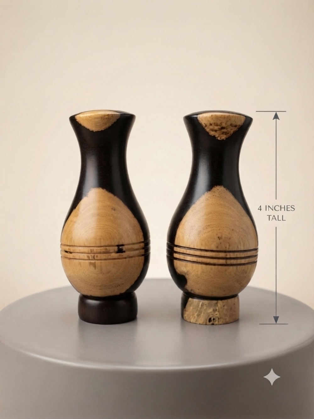 Vintage -Turned Black and Natural Wood Salt and Pepper Shakers